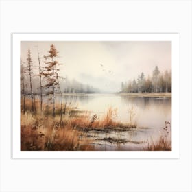 A Painting Of A Lake In Autumn 31 Art Print