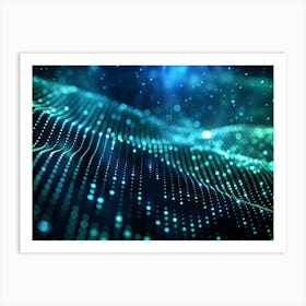 Abstract Background Of Flowing Waves Of Glowing Blue Dots Art Print