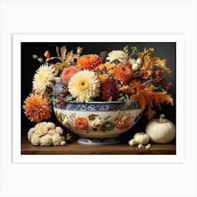 Autumn Flowers In A Bowl Art Print