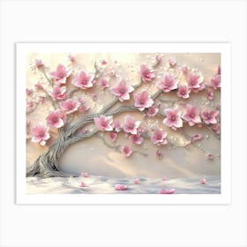 3d Picture of a Tree with Pink Flowers 1 Art Print