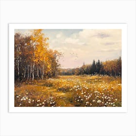 Autumn Wildflower Field Landscape Painting, Vintage Fall Country Field Print, Moody Oil Painting, Wall Art Print, Nature Art Print