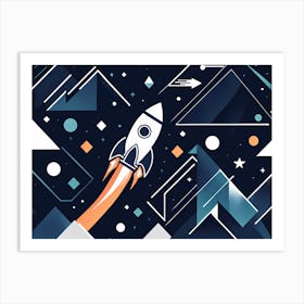 Rocket Launch, Rocket wall art, Children’s nursery illustration, Kids' room decor, Sci-fi adventure wall decor, playroom wall decal, minimalistic vector, dreamy gift 205 Art Print