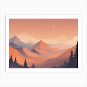 Misty mountains horizontal background in orange tone 151 Art Print