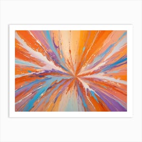 Abstract Composition Of Orange, White, Blue, And Purple Paint Splatters, Creating A Dynamic And Energetic Effect Art Print