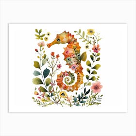 Little Floral Seahorse 1 Art Print