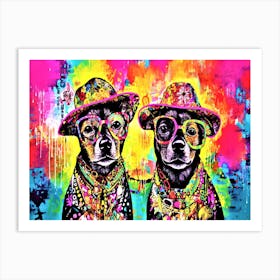 Siamese Chihuahuas - Two Dogs In Hats Art Print