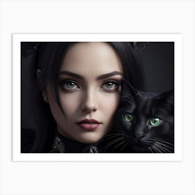 Gothic Style Girl With Dark Lips And Cat Eyes Art Print