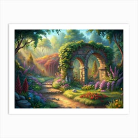 Stone Archway In A Lush Forest Garden Art Print