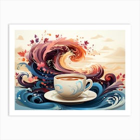 Coffee Cup With Waves Art Print