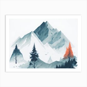 Mountain And Forest In Minimalist Watercolor Horizontal Composition 223 Art Print