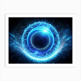 Abstract Blue Energy Sphere With A Network Pattern Art Print