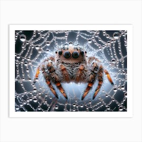 Cute Spider in Web covered with rain drops 2 Art Print