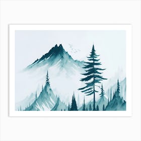 Mountain And Forest In Minimalist Watercolor Horizontal Composition 343 Art Print