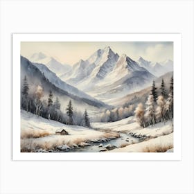 Vintage Muted Winter Mountain Landscape (26) 1 Art Print