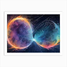 A Vibrant, Abstract Illustration Of Two Glowing Orbs Connected To Form An Infinity Symbol, Surrounded By Colorful Splashes And Lines, Representing Endless Possibilities And Interconnectedness Art Print