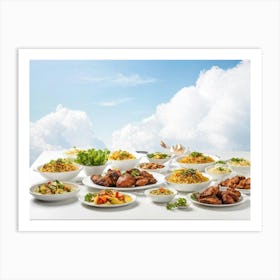 Assorted Indian And Asian Healthy Dishes Including A Fresh Salad Chicken Masala Vegetable Rice An Art Print