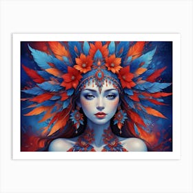 Blue Feathered Woman Art Print