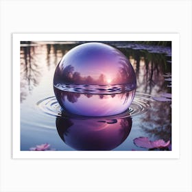 A Large, Reflective Sphere Floats On A Pond, Reflecting The Surrounding Scenery And The Sky, Creating A Serene And Mystical Atmosphere Art Print