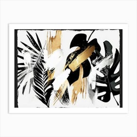 Black And Gold Tropical Leaves Art Print