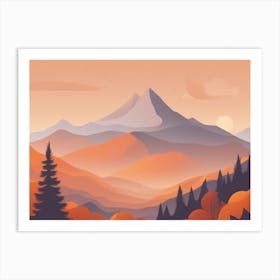 Misty mountains horizontal background in orange tone 161 Art Print