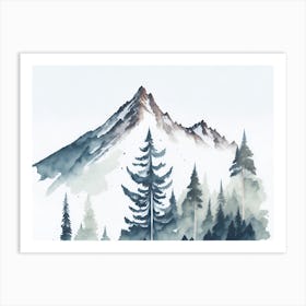Mountain And Forest In Minimalist Watercolor Horizontal Composition 266 Art Print