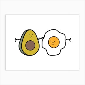 Avocado And Egg Cute Couple Love Illustration Art Print