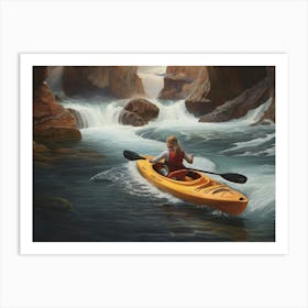 Kayaking In A Waterfall Art Print