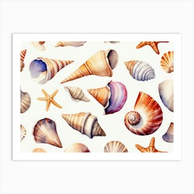 Seashells on the beach, watercolor painting 18 Art Print