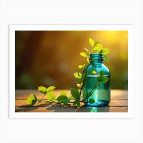 Essential Oil Bottle With Green Leaves Art Print