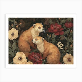 Floral Animal Illustration Ferret 1 Art Print