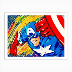 Captain America in action Art Print