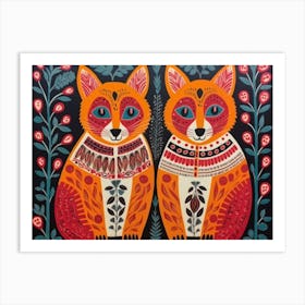 Red Panda 4 Folk Style Animal Illustration Art Print