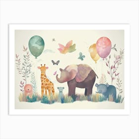 Giraffes And Elephants Art Print