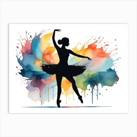 Silhouette of ballerina ballet dance - Watercolor painting #2 Art Print