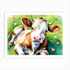 Cow Calf With Hearts Artwork For Kids  Art Print