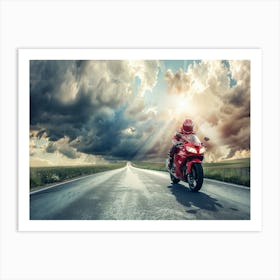 Rider On Red Bike (27) Art Print