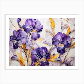 Purple Irises On Marble Art Print