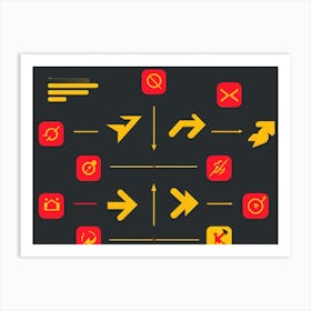 An Abstract Set Of Flat Design Navigation Icons Consisting Of Pointer With Red And Yellow Color Sche 2 1 Art Print