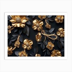 3d Golden Jewelry Flowers 1 Art Print