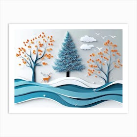 Winter Trees And Deer Art Print