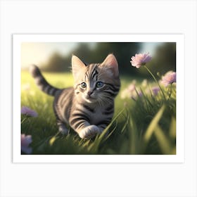 A Kitten Frolicking In The Grass Art Print