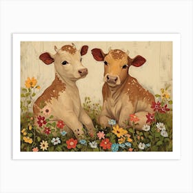 Floral Animal Illustration Cow 3 Art Print