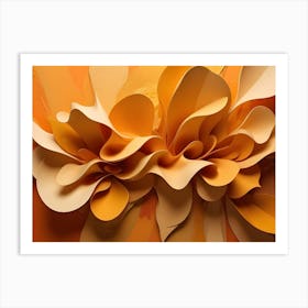 Abstract, Layered Shapes In Shades Of Orange Create A Sense Of Depth And Movement Against A Textured Orange Background Art Print