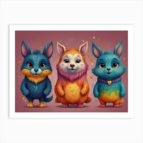 Three Cartoon Bunnies Art Print