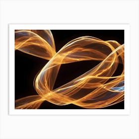 Abstract, Luminous Strands Of Golden And Blue Energy Flow And Swirl Against A Black Background Art Print