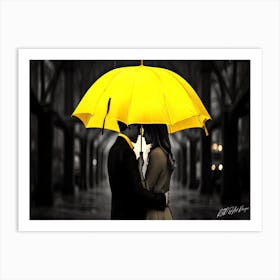 Standing In The Rain - Love Under The Yellow Umbrella Art Print