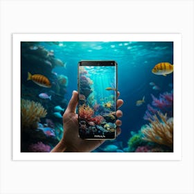 Aquatic Creature Themed Smartphone Scales Glinting With Watercolor Gradients Simulating Underwater Art Print