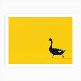 Black Duck Walking On A Yellow Background Art Print