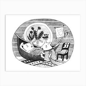 Black and White Hamster Kids Bedtime Sleep Art Print