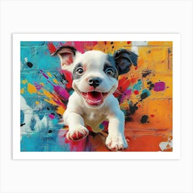 Vivid 3d Art Design Showcasing A Lively And Cute Dog Bursting Through A Colorful Graffit Art Print